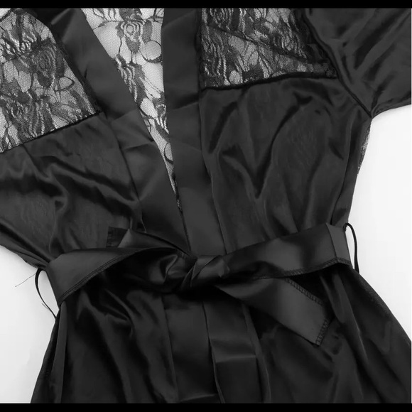 Black Robe Sexy Nightwear Lace Silk - Picture 2 of 3